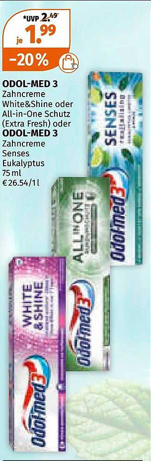 ODOL-MED 3 Zahnpasta White&Shine oder All-in-One Schutz – 75 ml
