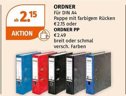 ORDNER für DIN A4 - Pappe mit farbigem Rücken