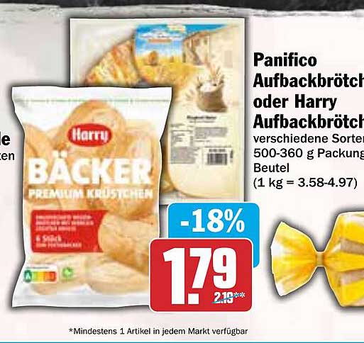 Panifico Aufbackbrötchen oder Harry Aufbackbrötchen 500-360 g Beutel