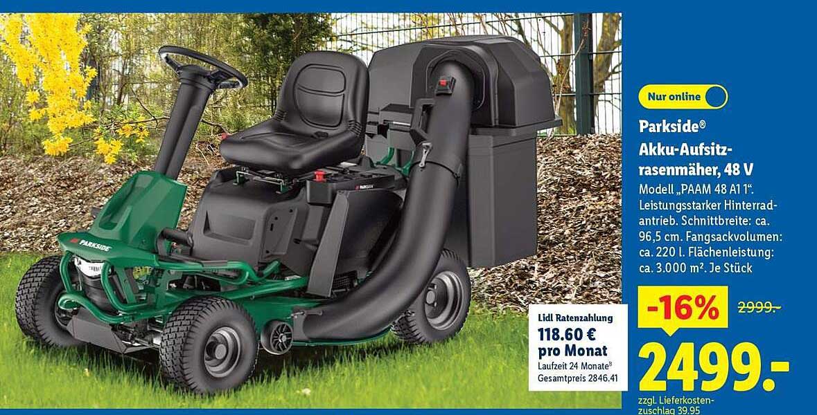 Parkside® Akku-Aufsitzrasenmäher, 48 V