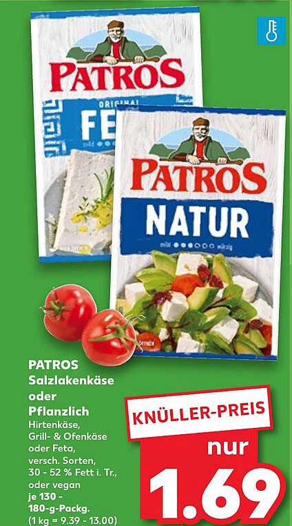 PATROS Salzlakenkäse oder Pflanzlich Hirtenkäse, Grill- & Ofenkäse oder Feta, verschiedene Sorten, 180 g