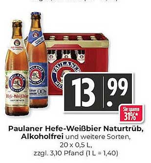 Paulaner Hefe-Weißbier Naturtrüb, Alkoholfrei, 20 x 0,5 L