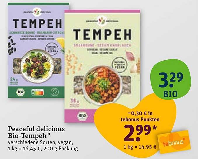 Peaceful delicious Bio-Tempeh (verschiedene Sorten, vegan)
