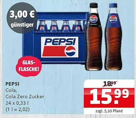 PEPSI Cola, Cola Zero Zucker 24 x 0,33 l (Glasflasche)