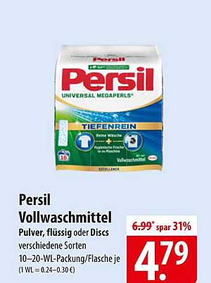 Persil Vollwaschmittel Pulver, flüssig oder Discs 10–20 WL-Packung/Flasche je