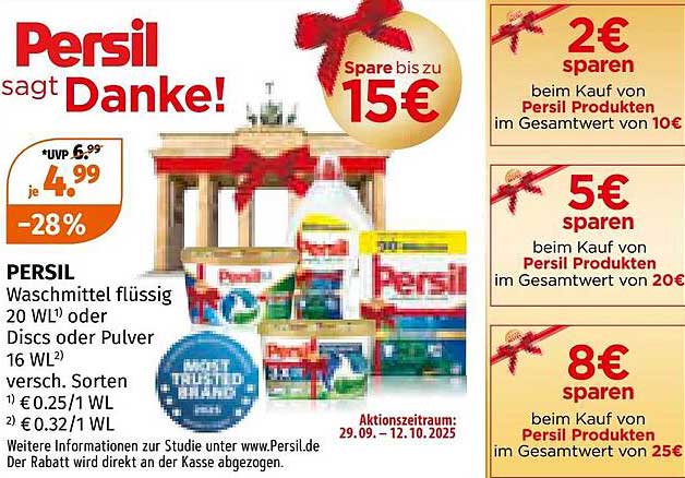 Persil Waschmittel flüssig 20 WL oder Discs oder Pulver 16 WL - Aktion vom 29.09. bis 12.10.2025