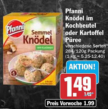 Pfanni Knödel im Kochbeutel oder Kartoffel Püree 284/120g Packung