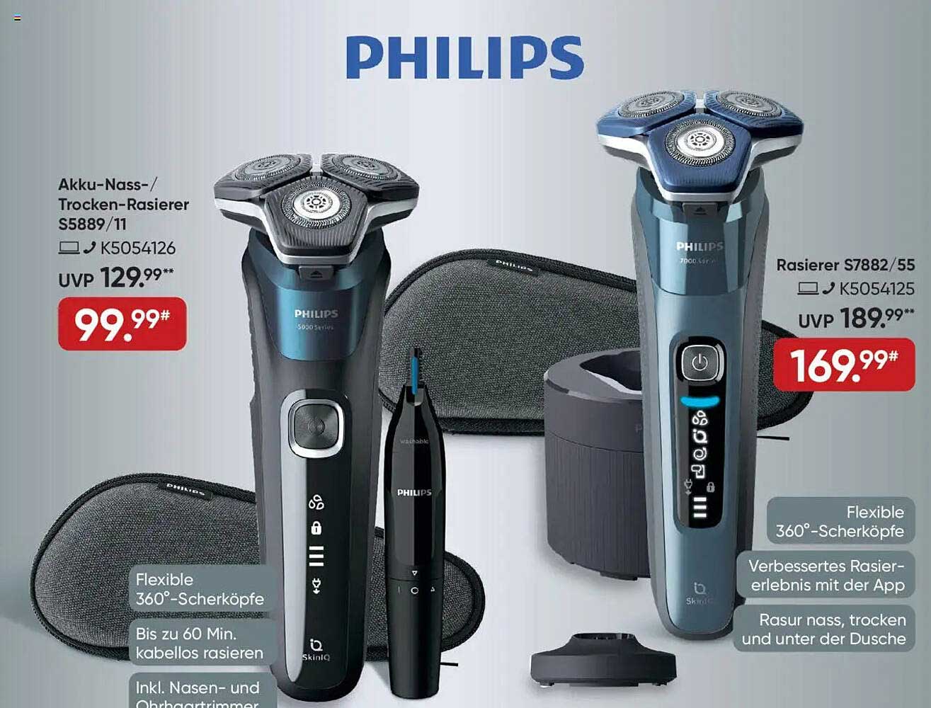 Philips Akku-Nass-/Trocken-Rasierer S589/11 und Rasierer S7882/55