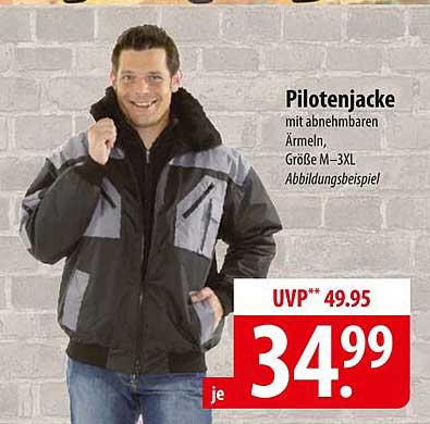 Pilotenjacke mit abnehmbaren Ärmeln, Größe M–3XL