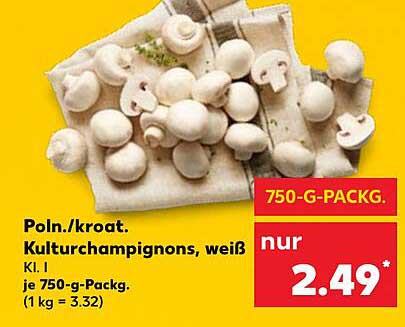 Polnische/Kroatische Kulturchampignons, weiß, je 750-g-Packung