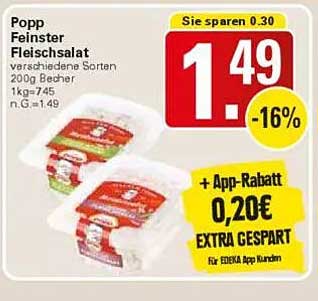 Popp Feinster Fleischsalat 200g Becher - verschiedene Sorten