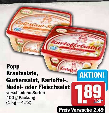 Popp Krautsalate, Gurkensalat, Kartoffel-, Nudel- oder Fleischsalat - verschiedene Sorten