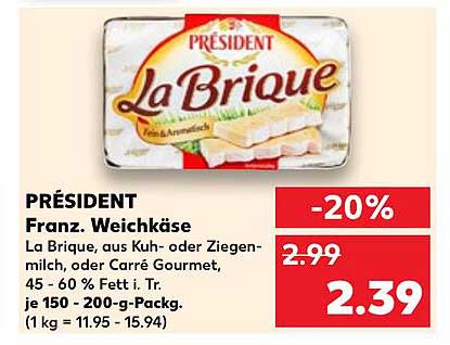 PRÉSIDENT Franz. Weichkäse La Brique -20%