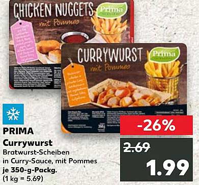 PRIMA Currywurst in Curry-Sauce mit Pommes