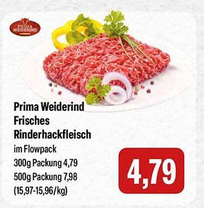 Prima Weiderind Frisches Rinderhackfleisch im Flowpack