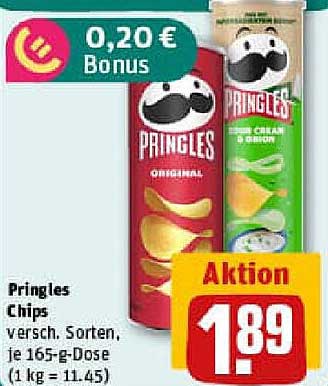 Pringles Chips, verschiedene Sorten, je 165-g-Dose