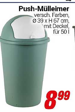 Push-Mülleimer 50 l mit Deckel - verschiedene Farben