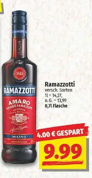 Ramazzotti Amaro - verschiedene Sorten für nur 9,99 €