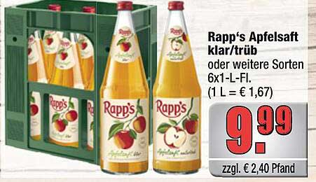 Rapp's Apfelsaft klar/trüb oder weitere Sorten 6x1-L-Fl.