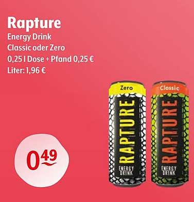 Rapture Energy Drink Classic oder Zero - 0,49 €