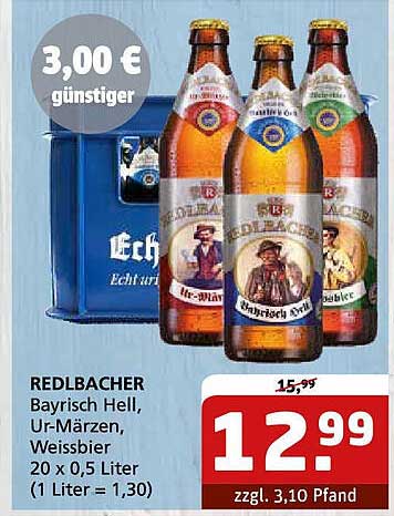 REDBLACHER Bayrisch Hell, Ur-Märzen, Weissbier 20 x 0,5 Liter