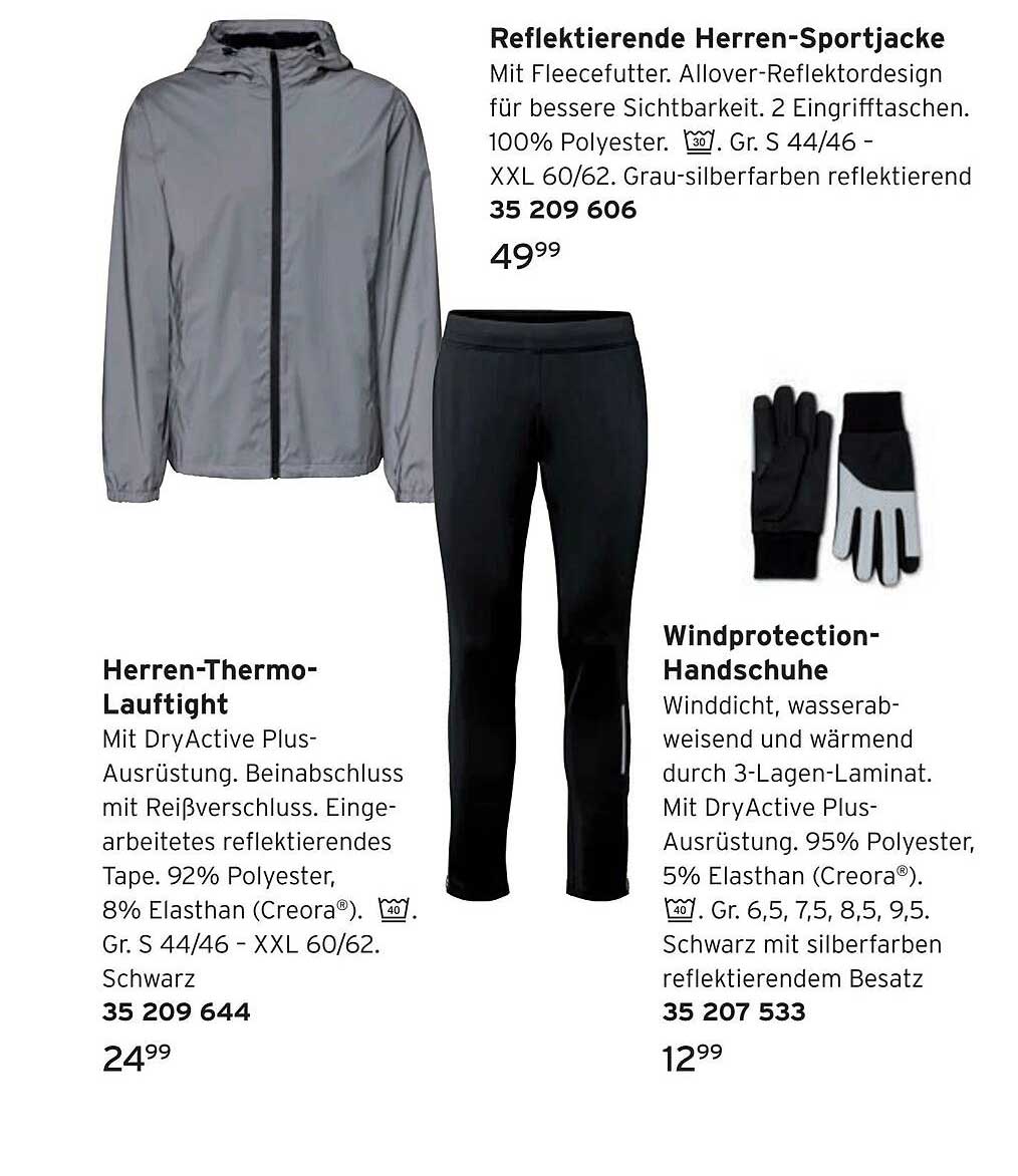 Reflektierende Herren-Sportjacke, Herren-Thermo-Lauftight und Windprotection-Handschuhe