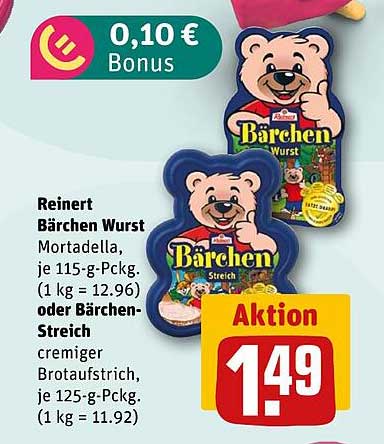Reinert Bärchen Wurst Mortadella oder Bärchen-Streich