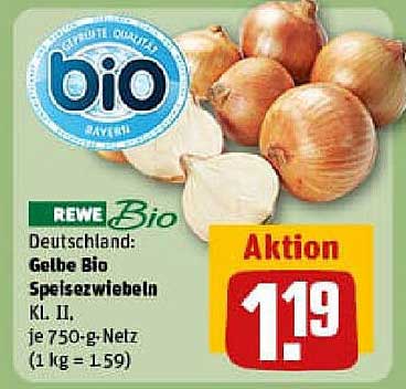 REWE Bio Gelbe Bio Speisezwiebeln Kl. II, je 750-g-Netz