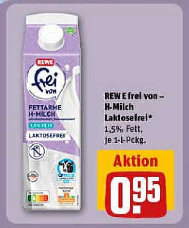 REWE frei von – H-Milch laktosefrei 1,5% Fett, je 1 l-Packung