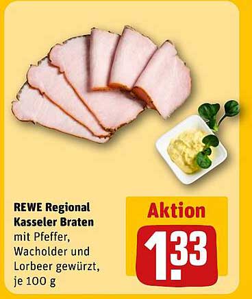 REWE Regional Kasseler Braten mit Pfeffer, Wacholder und Lorbeer gewürzt, je 100 g