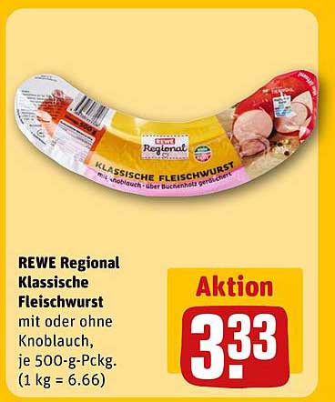 REWE Regional Klassische Fleischwurst mit oder ohne Knoblauch, je 500-g-Pckg.