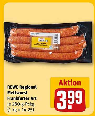 REWE Regional Mettwurst Frankfurter Art je 280-g-Pckg.