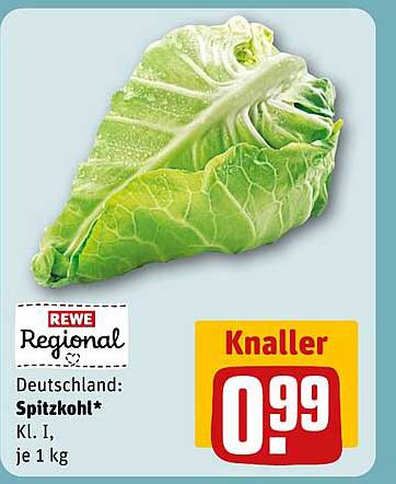 REWE Regional Spitzkohl - frisch und knackig, 1 kg für nur 0,99 €