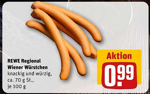 REWE Regional Wiener Würstchen, knackig und würzig, ca. 70 g St., je 100 g