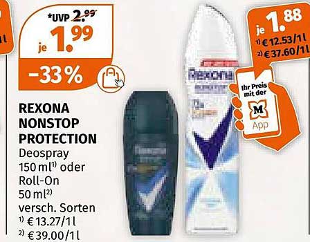 Rexona Nonstop Protection Deospray und Roll-On - Jetzt im Angebot!