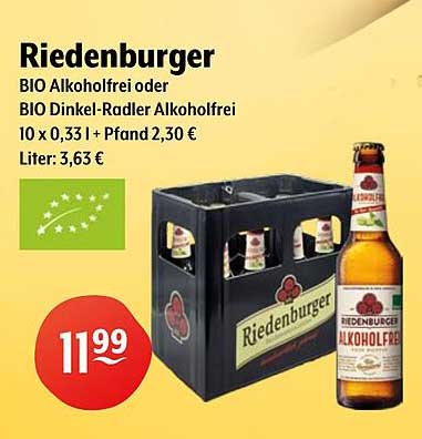 Riedenburger BIO Alkoholfrei oder BIO Dinkel-Radler Alkoholfrei 10 x 0,33 l