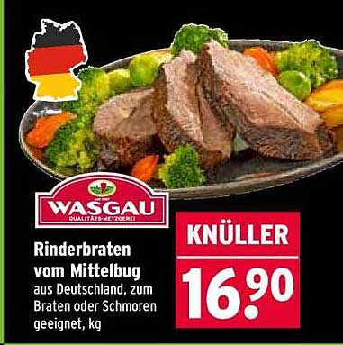 Rinderbraten vom Mittelbug aus Deutschland, zum Braten oder Schmoren geeignet, kg