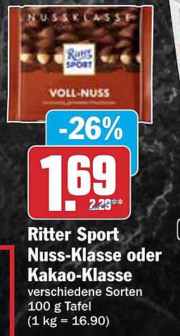 Ritter Sport Nuss-Klasse oder Kakao-Klasse 100 g Tafel
