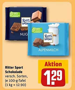 Ritter Sport Schokolade - versch. Sorten, je 100-g-Tafel