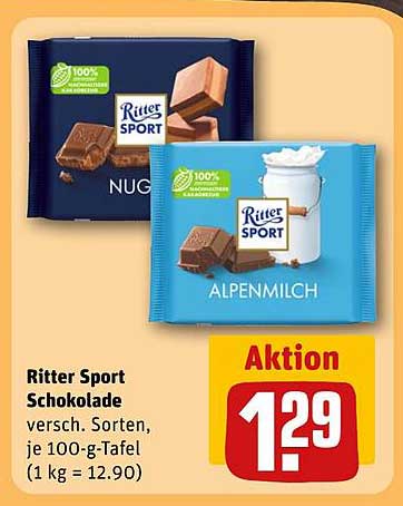 Ritter Sport Schokolade - verschiedene Sorten, je 100-g-Tafel