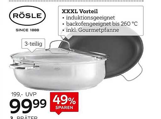 RÖSLE 3-teiliger Bräter mit Gourmetpfanne
