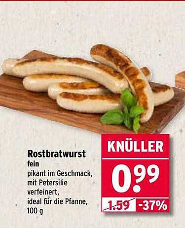 Rostbratwurst fein – pikant im Geschmack, mit Petersilie verfeinert, ideal für die Pfanne, 100 g