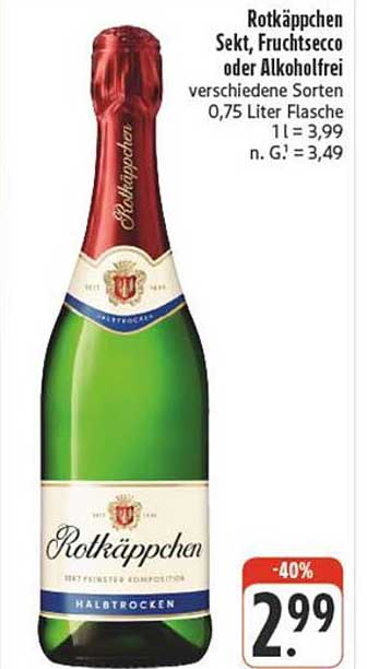 Rotkäppchen Sekt, Fruchtsecco oder Alkoholfrei 0,75 Liter Flasche