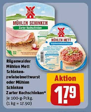 Rügenwalder Mühlen Mett Schinken-Zwiebel Mettwurst oder Mühlen Schinken Zarter Kochschinken