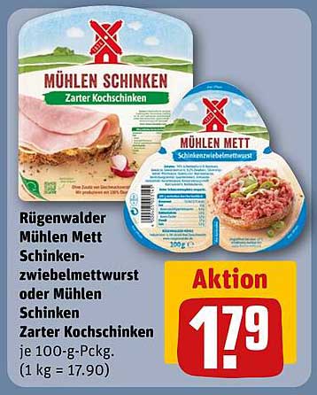 Rügenwalder Mühlen Mett Schinken-Zwiebelmettwurst oder Mühlen Schinken Zarter Kochschinken