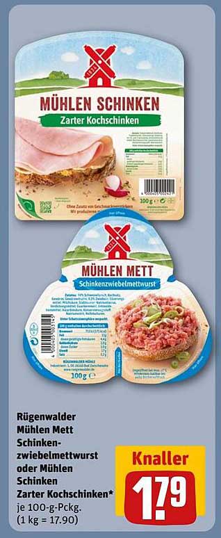 Rügenwalder Mühlen Mett Schinken-Zwiebelmettwurst oder Mühlen Schinken zarter Kochschinken