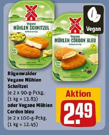 Rügenwalder Vegane Mühlen Schnitzel und Vegane Mühlen Cordon Bleu