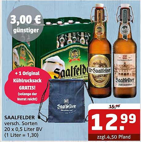 Saalfelder Bier - 20 x 0,5 Liter BV + Gratis Kühlschrank