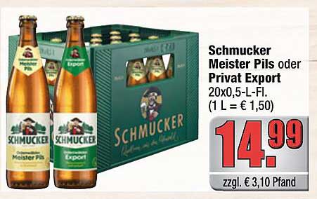 Schmucker Meister Pils oder Privat Export 20x0,5-L-FI.