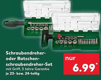 Schraubendreher- oder Ratschen-Schraubendreher-Set mit Griff, 3 Jahre Garantie je 23- bzw. 24-teilig
